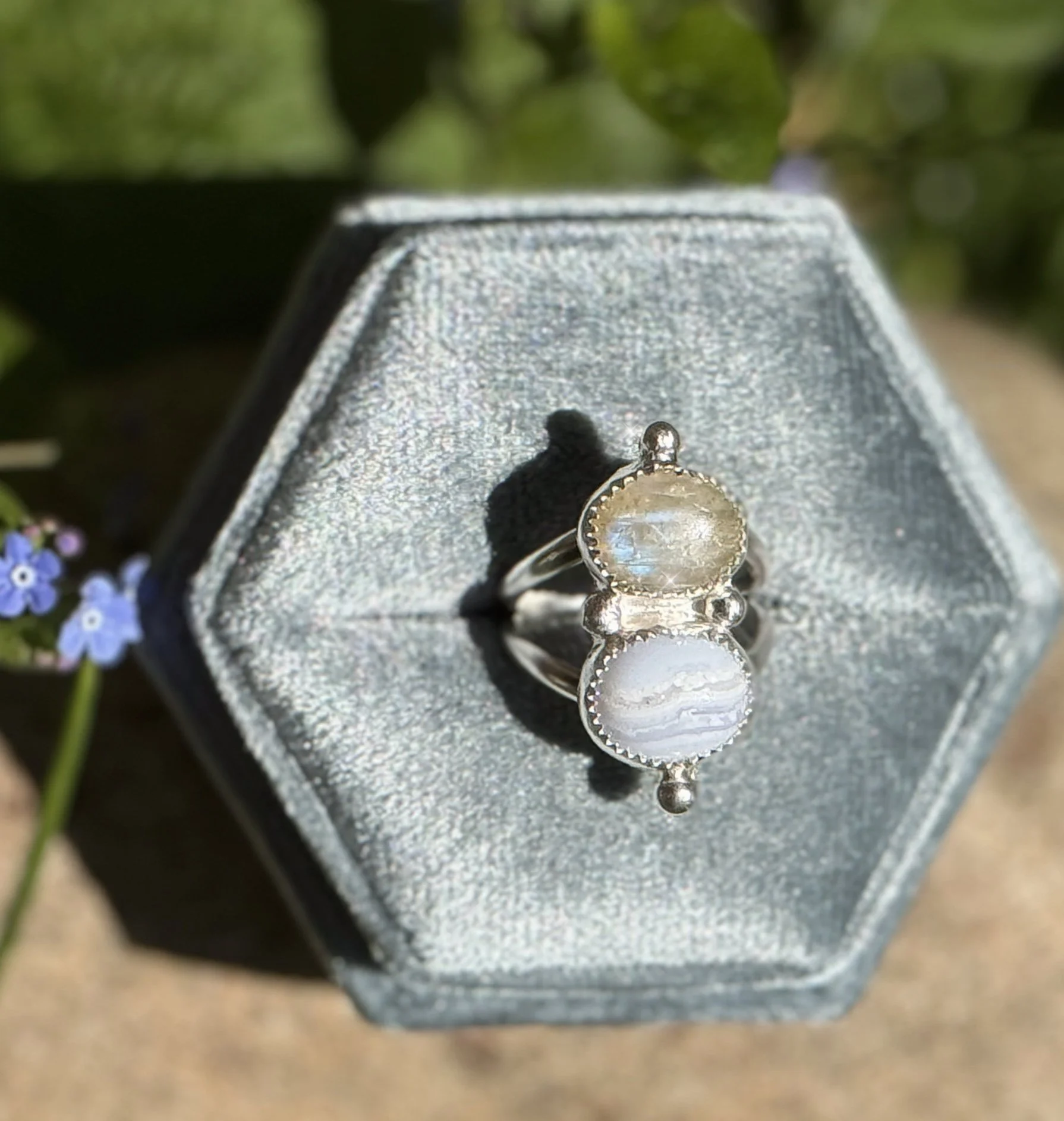 Blue Lace Agate and Labradorite Ring - Size 7