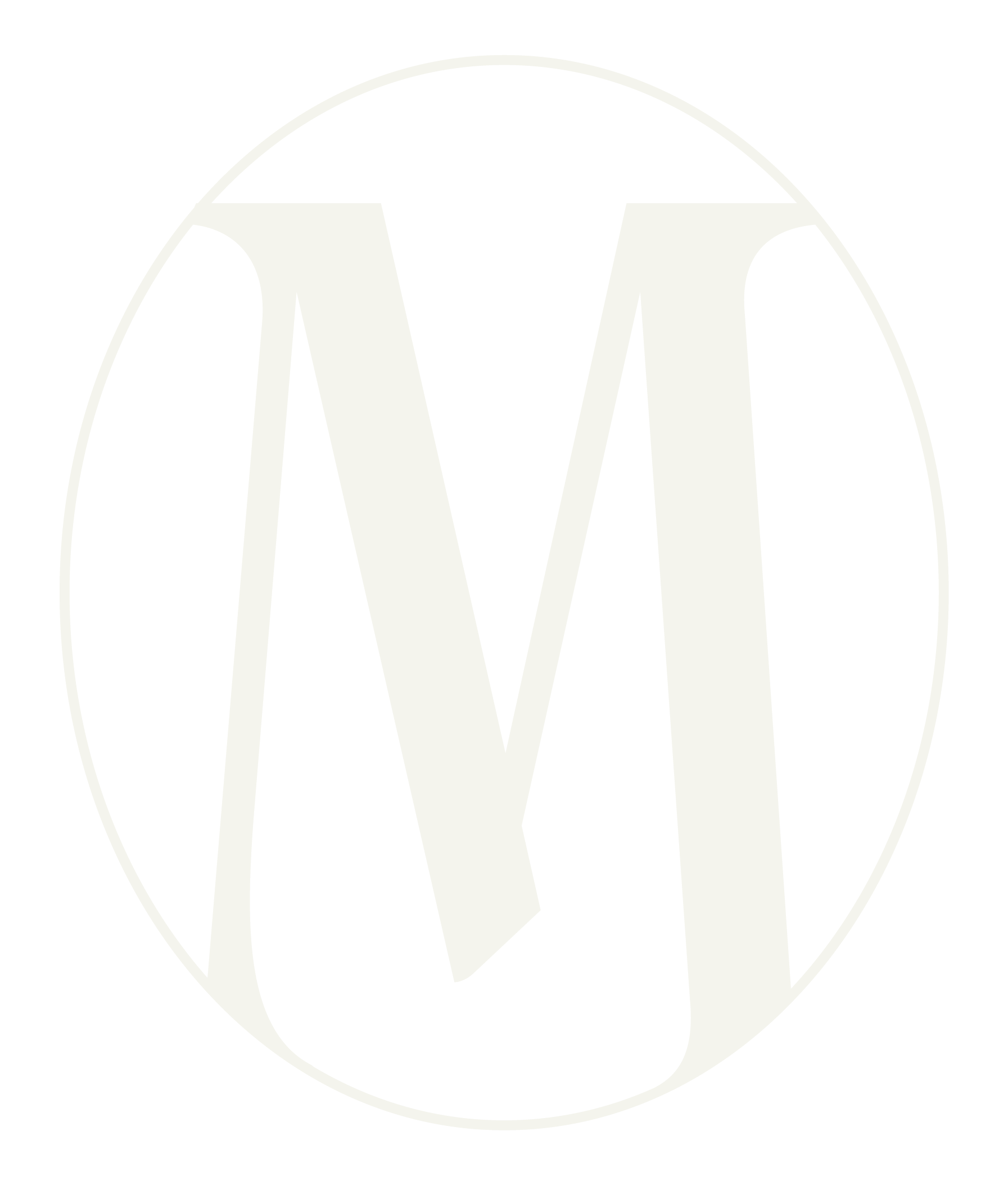 A white background with a white oval and the letter 'M' in large font in the center.