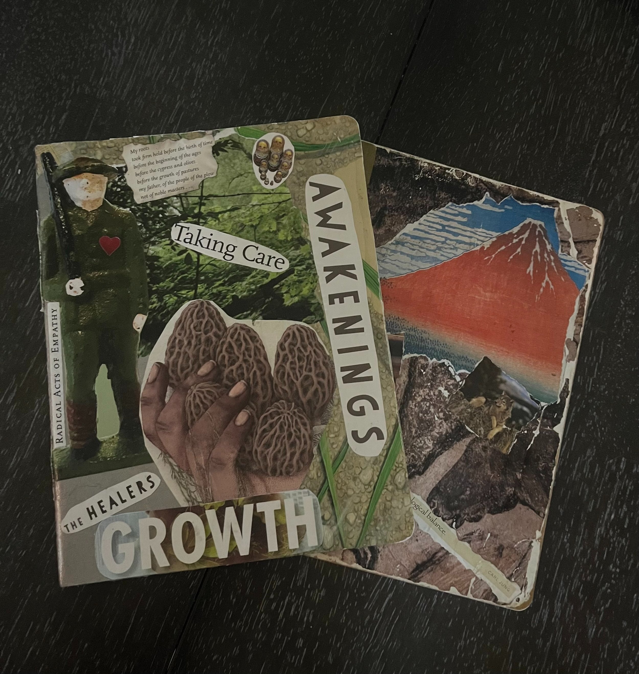 Reflective cards representing growth, awareness, and self-care.