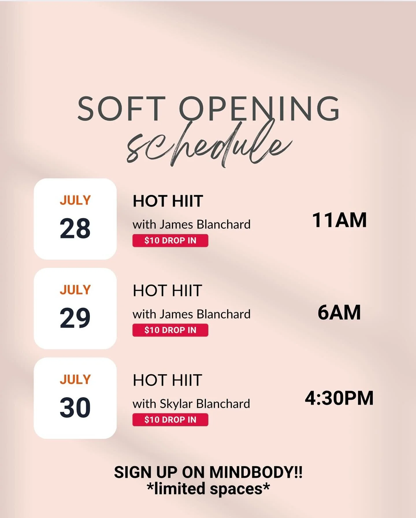 here we goooo👏 our soft opening schedule is up &amp; ready on Mindbody!!!! (also can sign up on link in bio that says &ldquo;SIGN UP HERE&rdquo;) 

HAPPY MONDAY!!! 

we will be posting our full schedule soon🙊