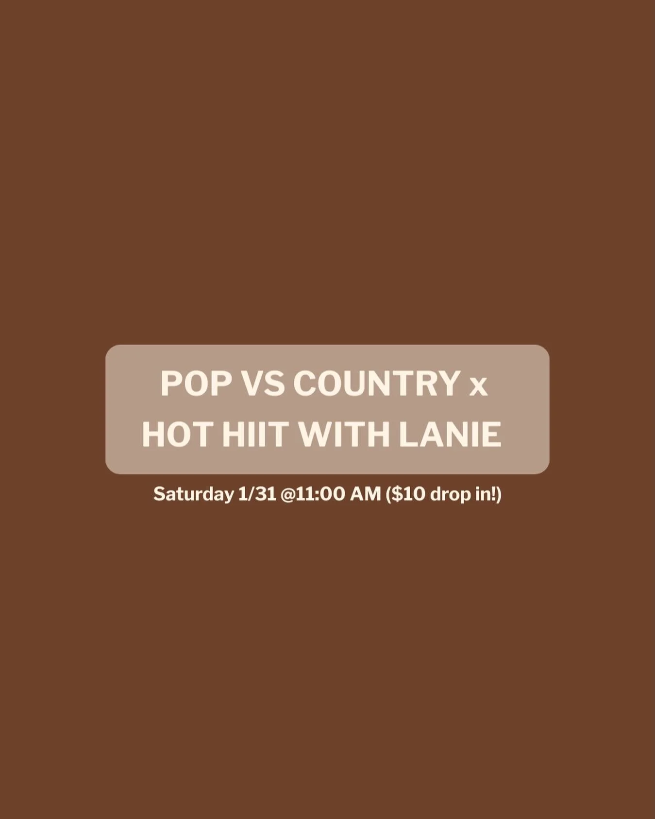 Next Saturday join us for a pop vs country themed hot hiit class with Lanie!! 

We can&rsquo;t wait to see you on your mat at 11:00 am to hear the best pop and country music of all time 🤠✨