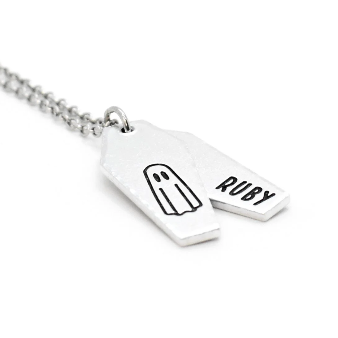 double coffin pendant necklace custom name or date engraving