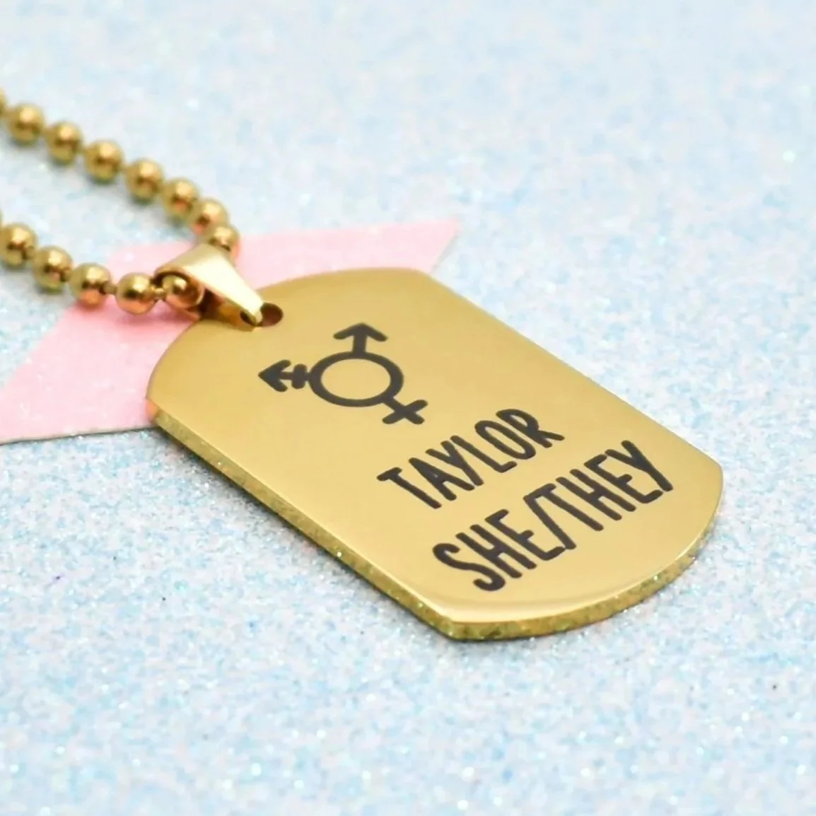 Custom transgender pronoun necklace with name