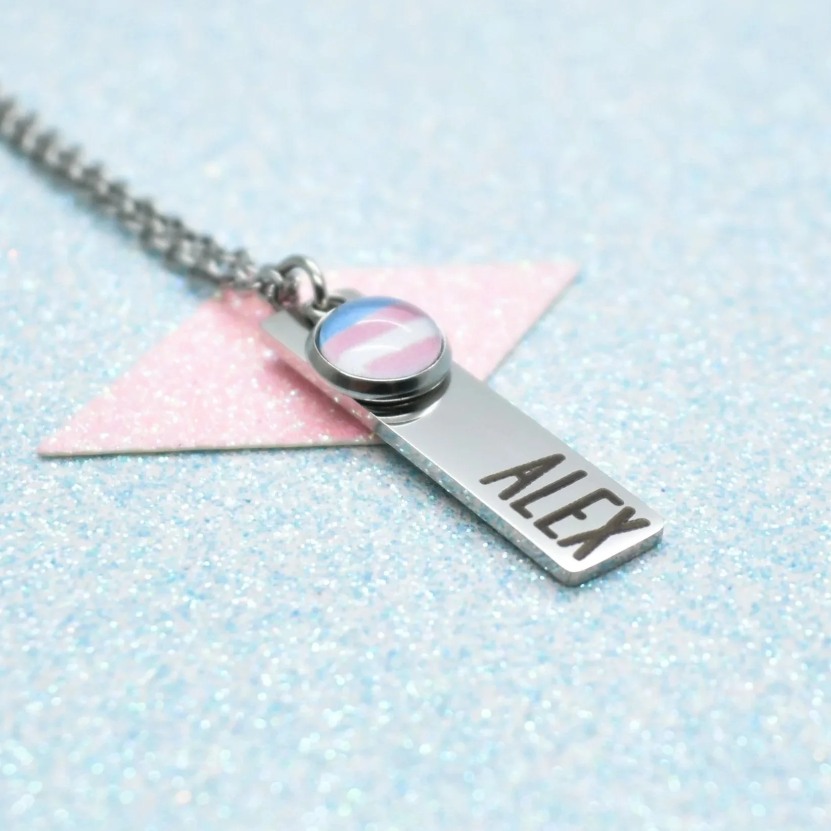 Personalised transgender flag pendant in silver finish