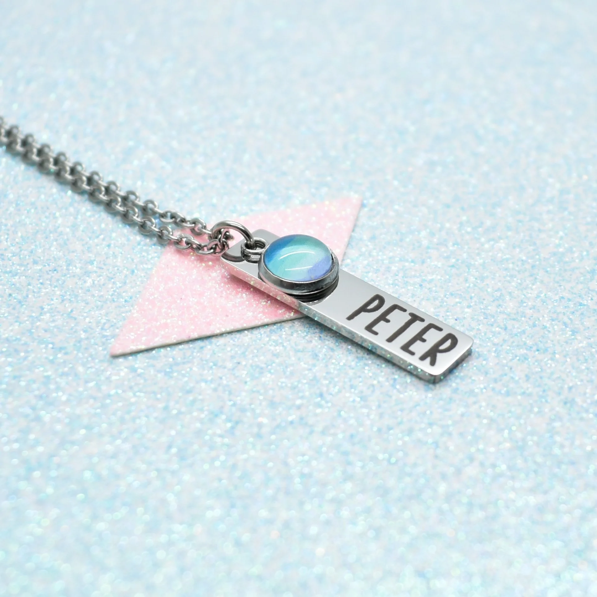 MLM flag pendant with custom silver bar engraving