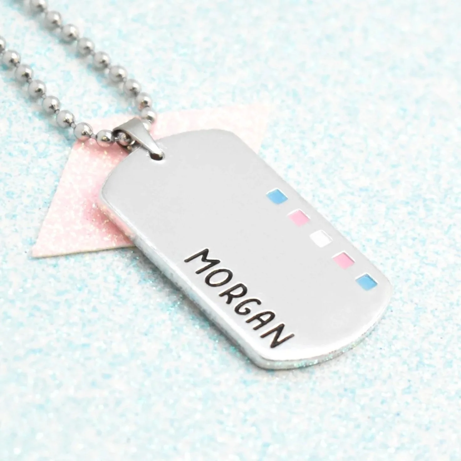 Transgender pride necklace with enamelled flag accents