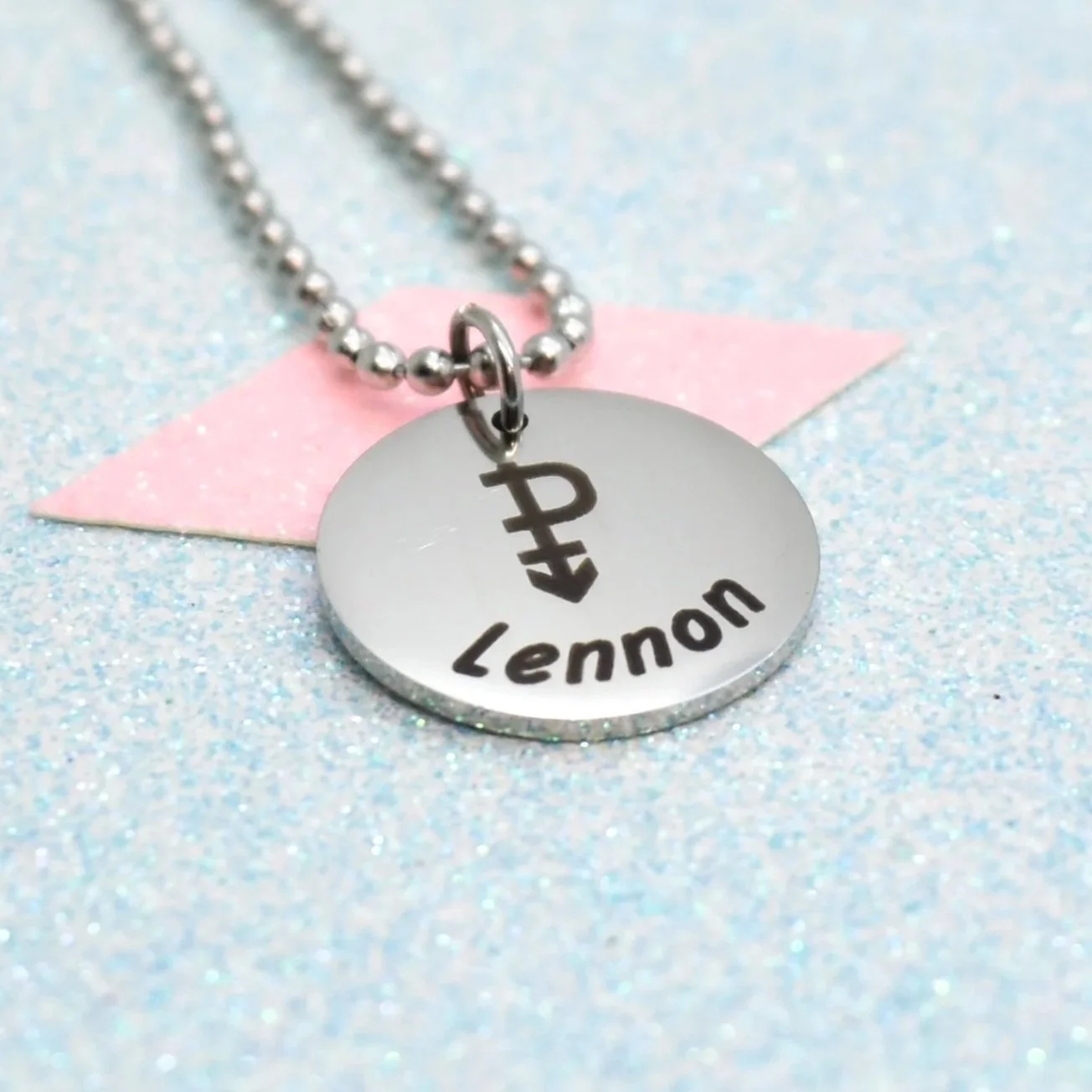Engraved pansexual pride necklace with symbol and personalised name