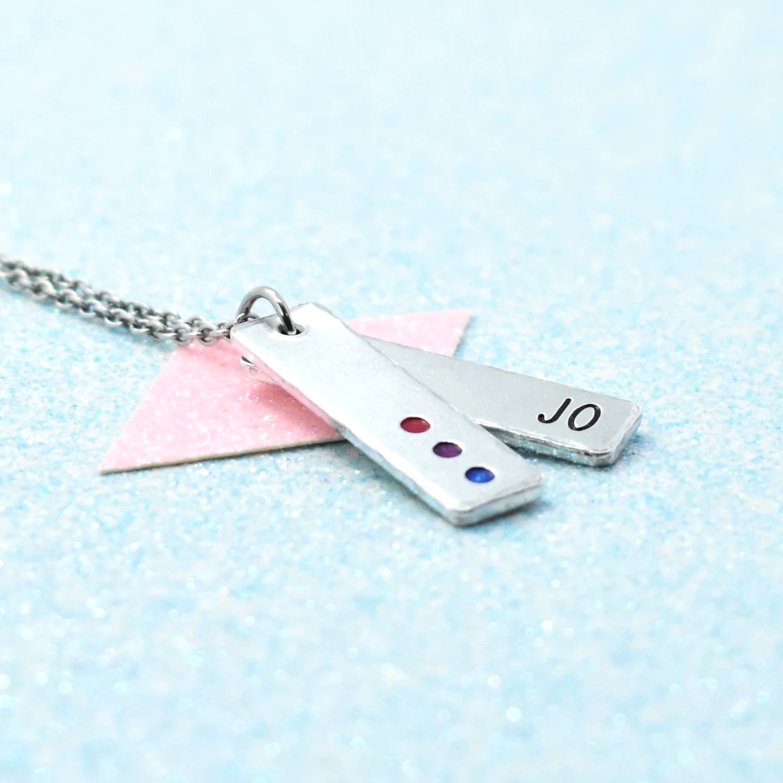"Custom engraved bisexual pride necklace with name pendant"