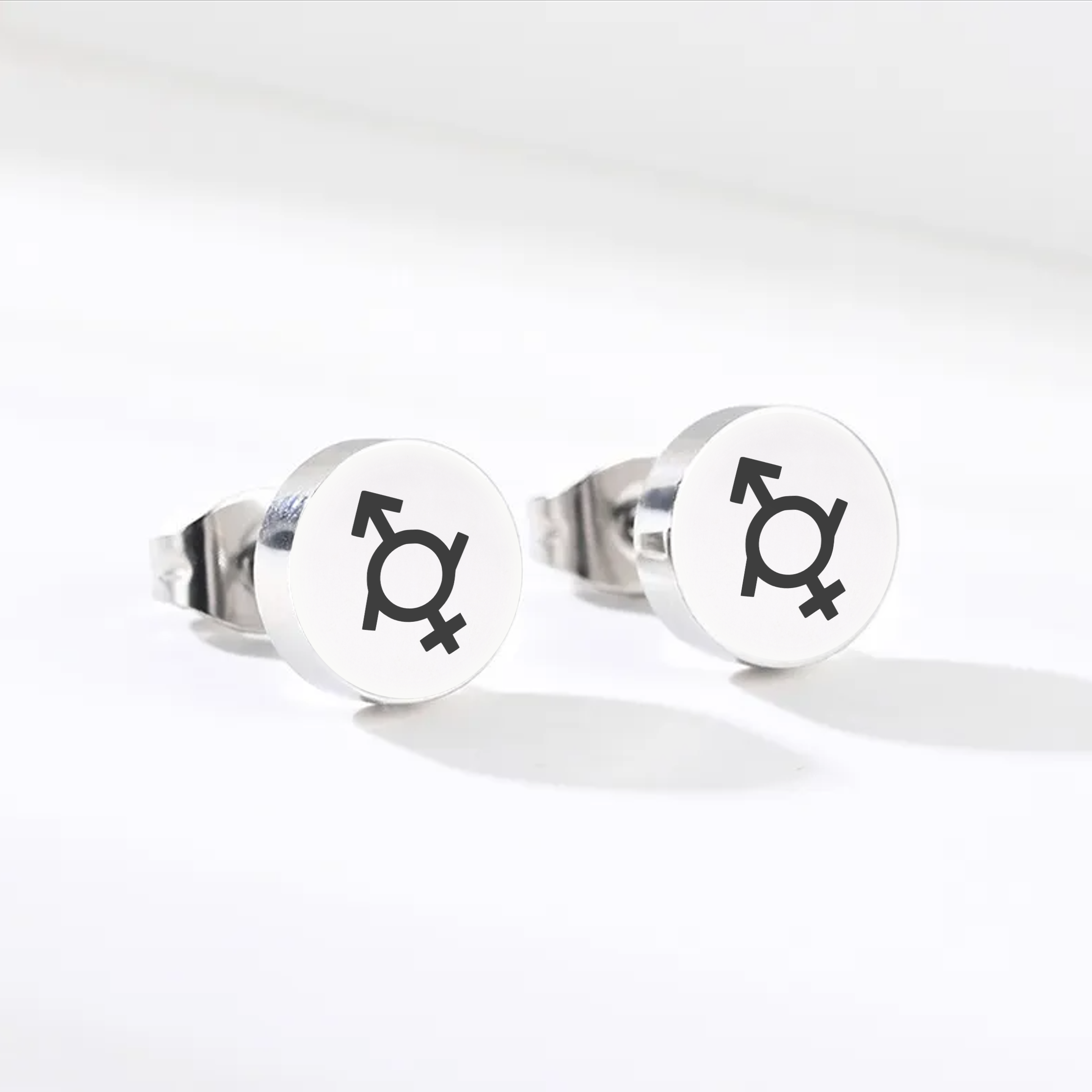 Gold stainless steel genderfluid symbol earrings minimalist design