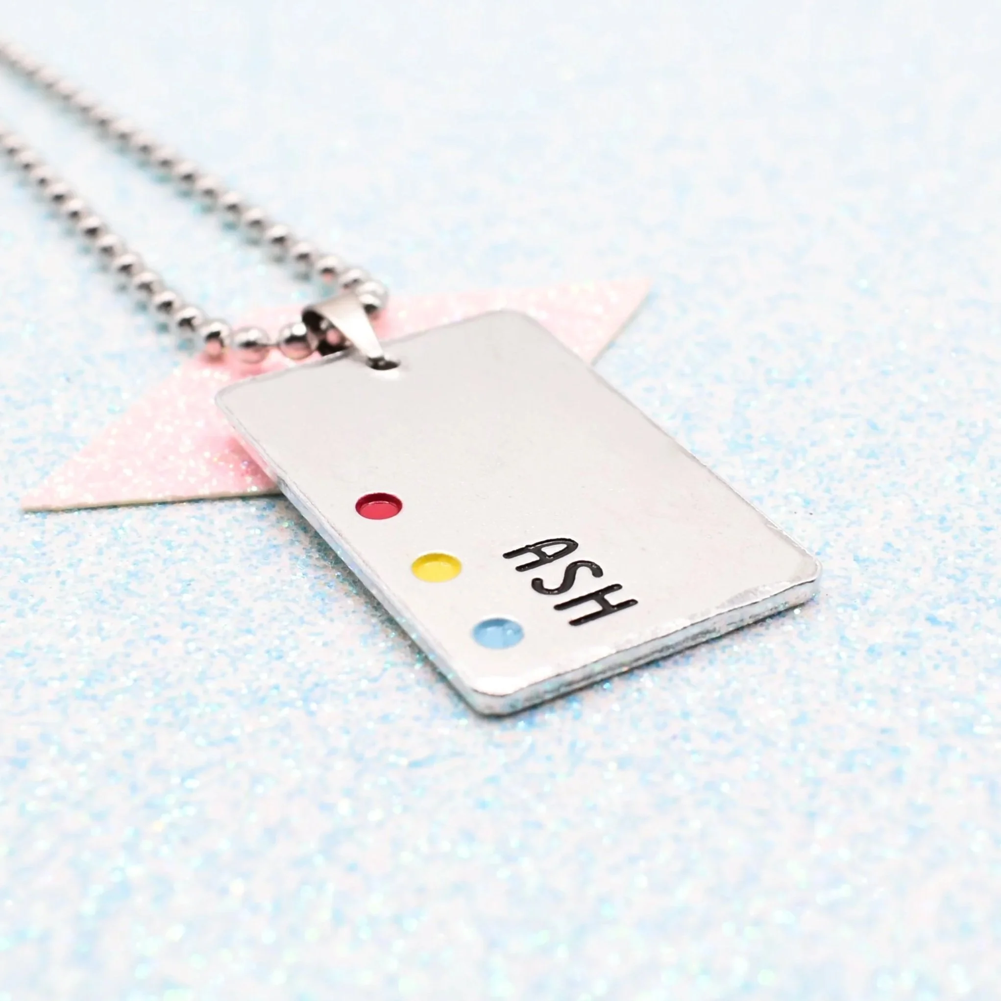 Pansexual pride necklace with enamelled flag accents