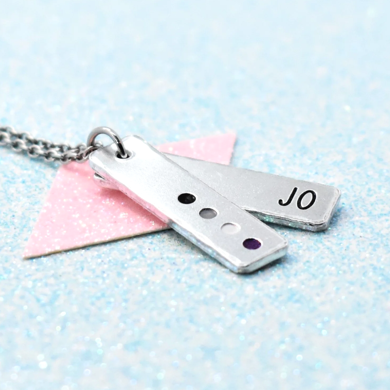 Personalised asexual necklace with enamel pride flag colours