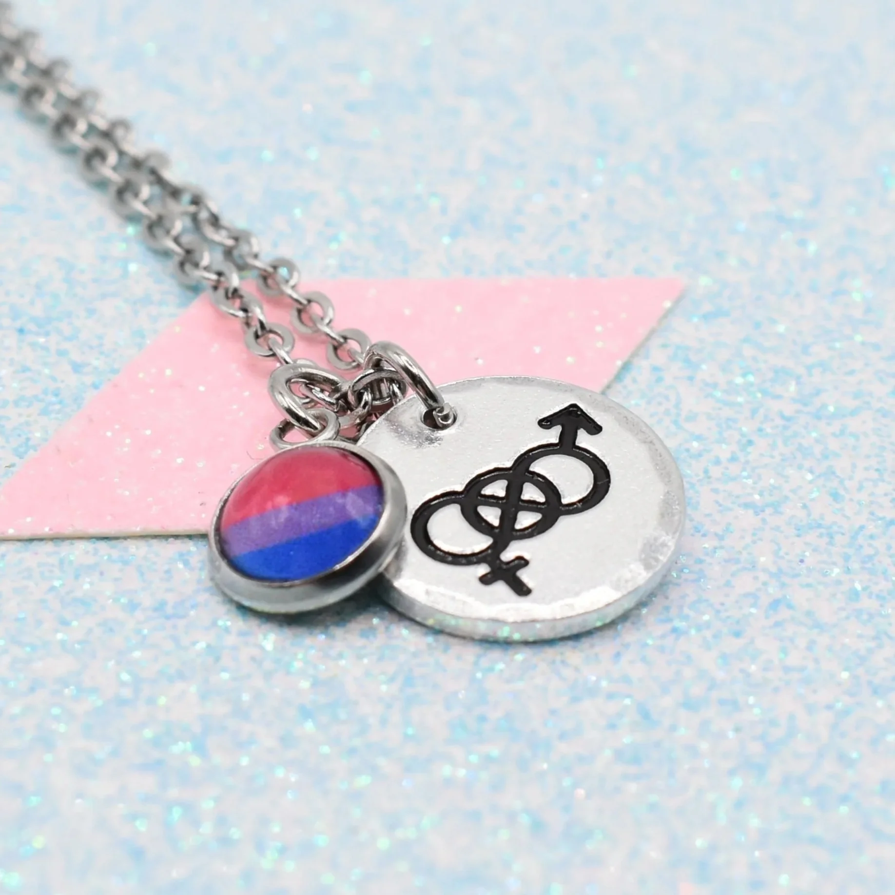 Symbolic, Bisexual Pride Flag Necklace
