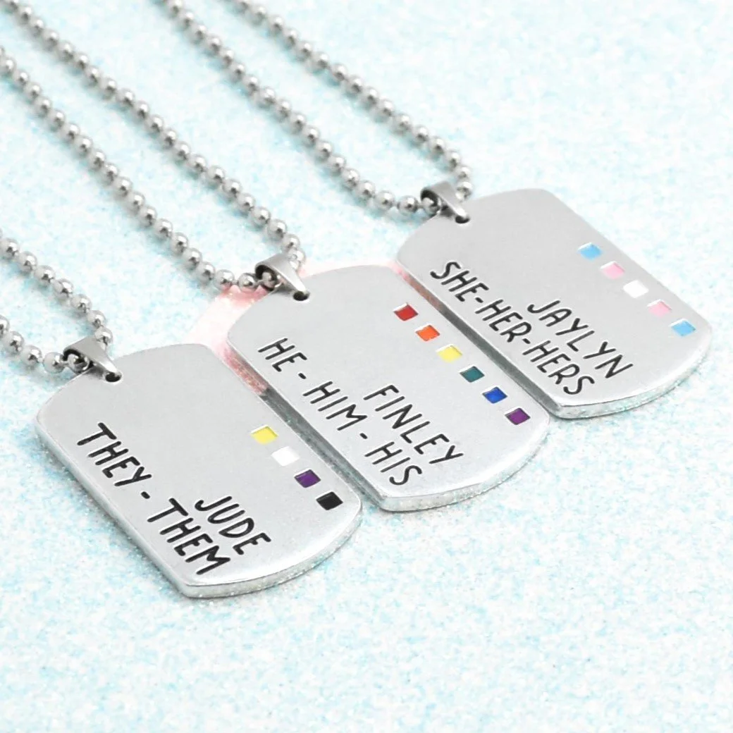 custom pronoun necklace with pride flag