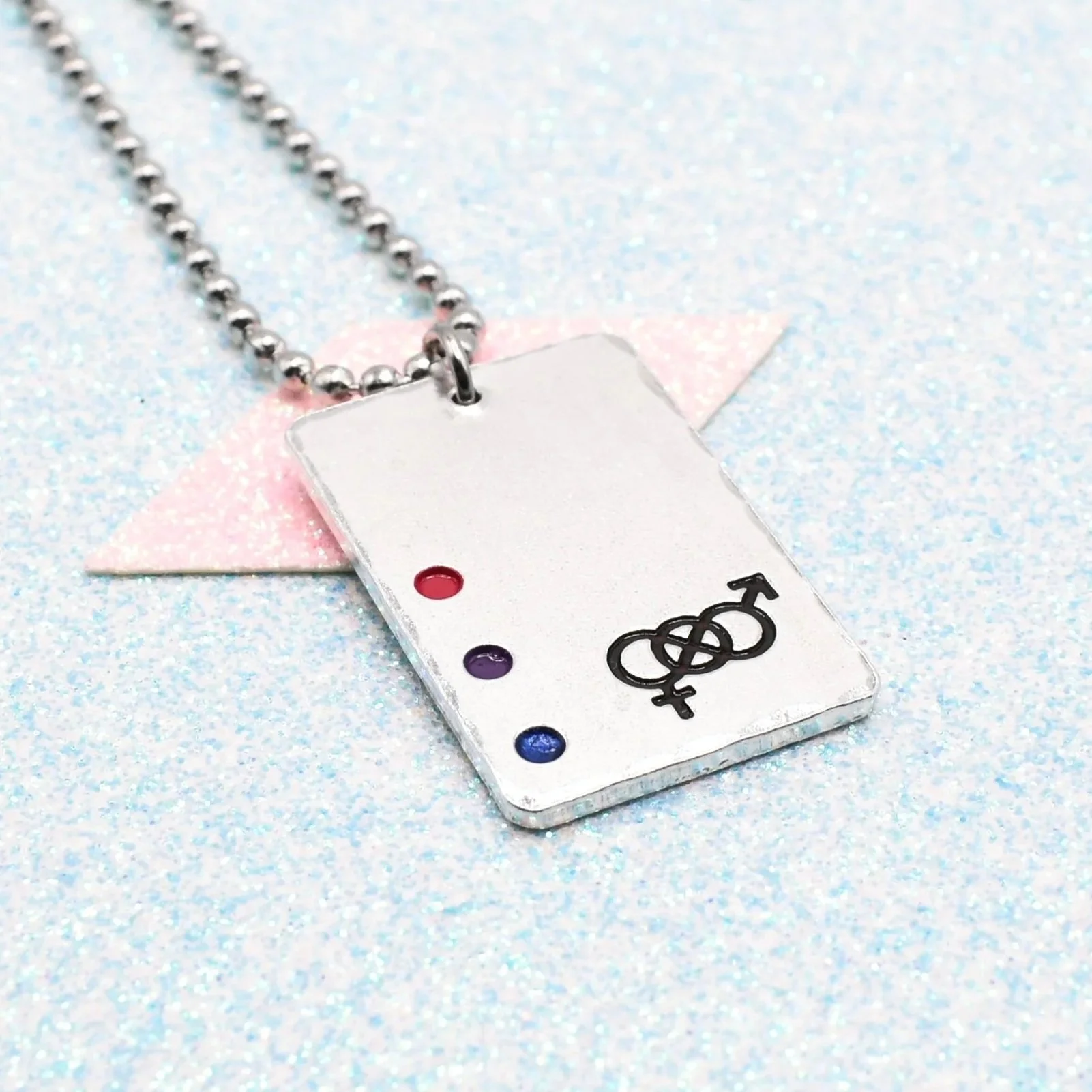 Bisexual pride necklace with bisexual flag enamel colours