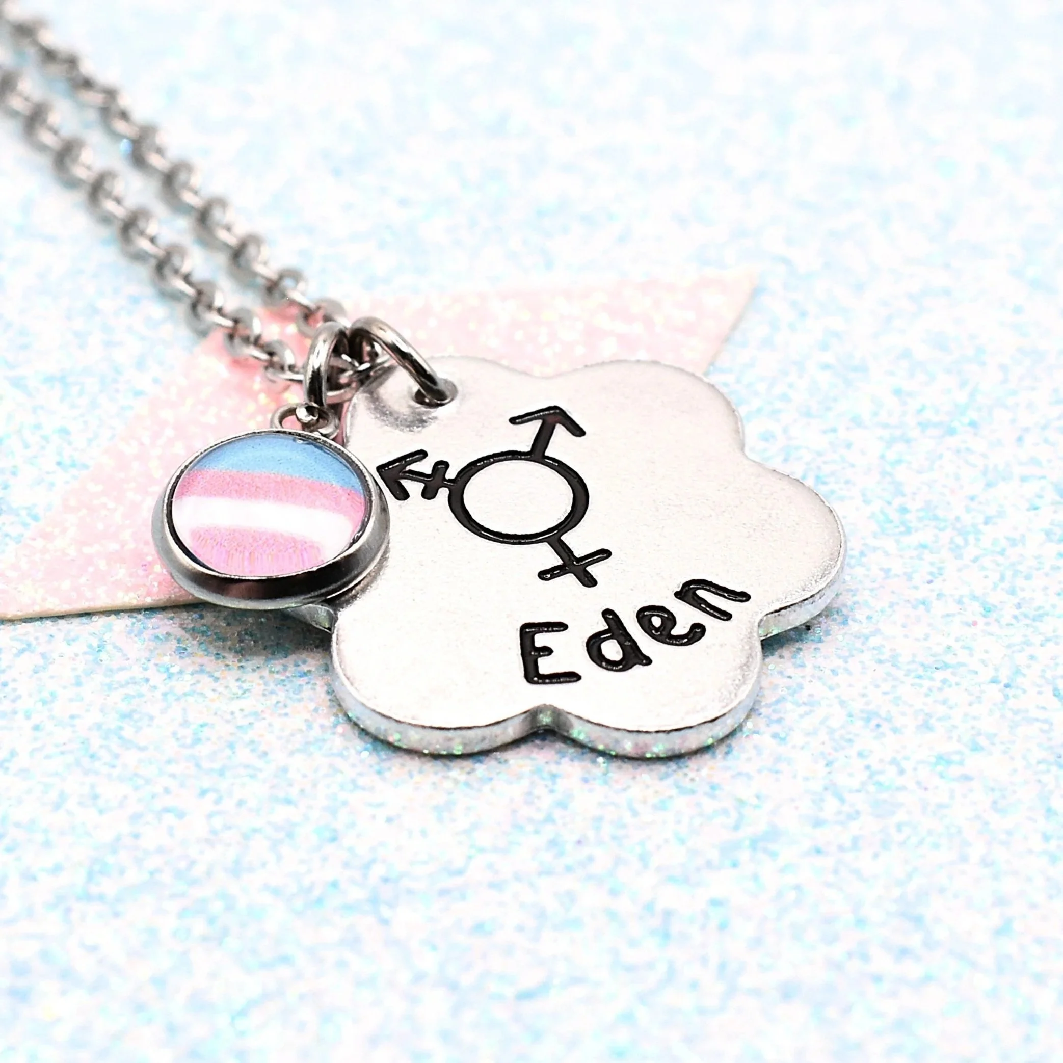 transgender pride flag necklace with name
