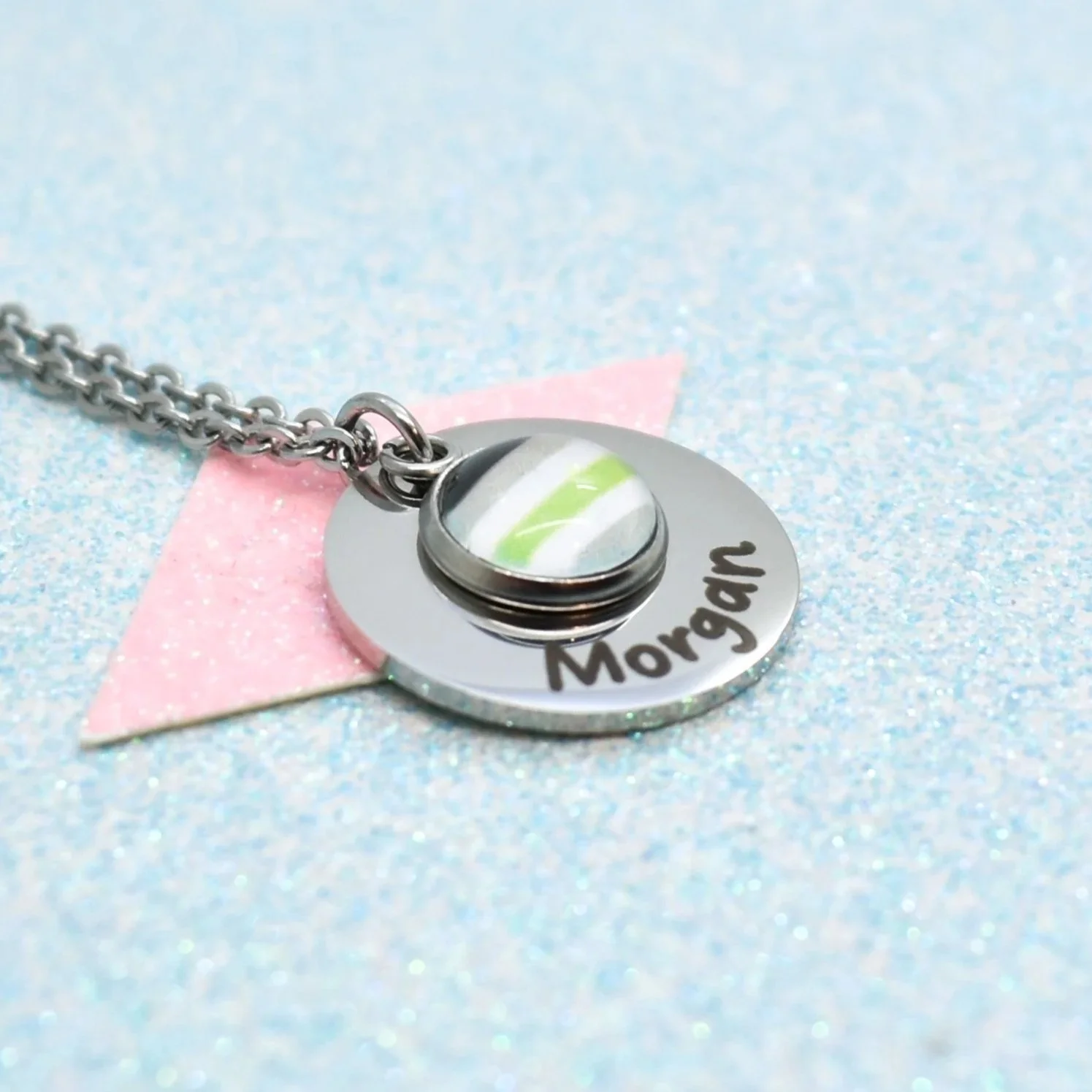 Agender Pride flag pendant in silver with custom engraving