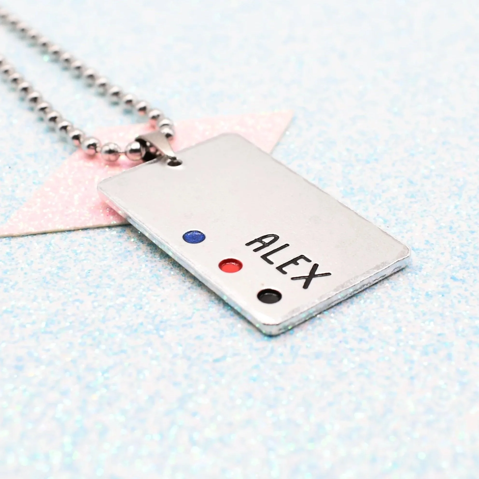 Polyamorous pride necklace with enamelled flag accents