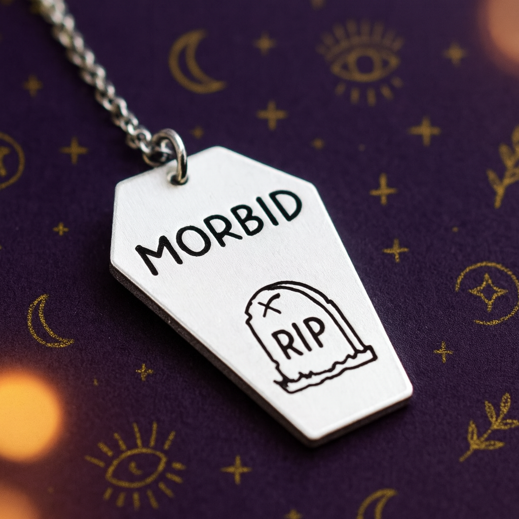 morbid coffin necklace with gravestone gothic jewellery