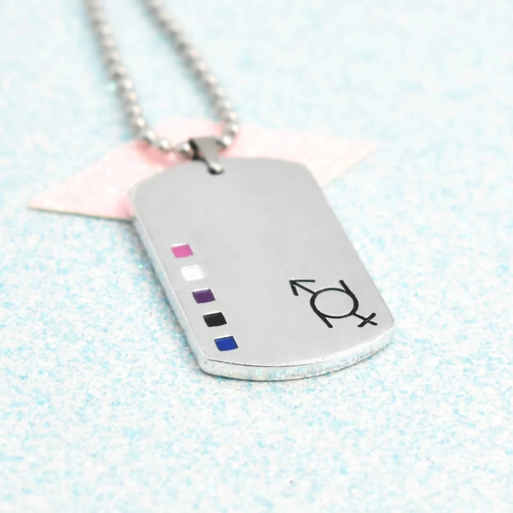 Pendant hand-stamped with genderfluid pride symbol and pride colours