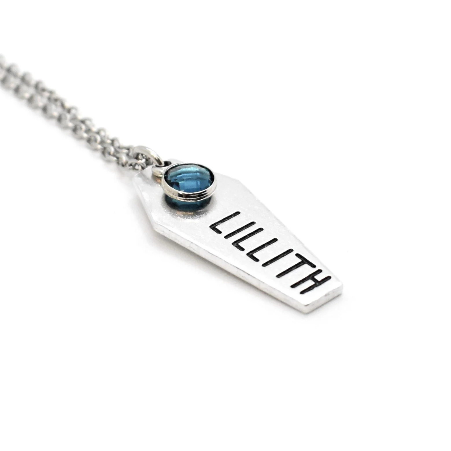 custom gothic coffin pendant necklace with birthstone charm