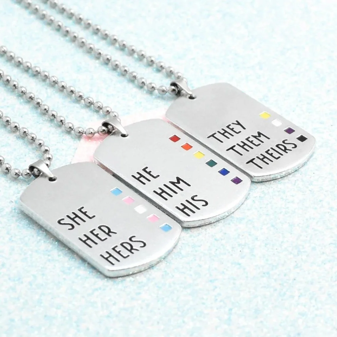 LGBTQ+ pronoun jewellery she/her he/him they/them