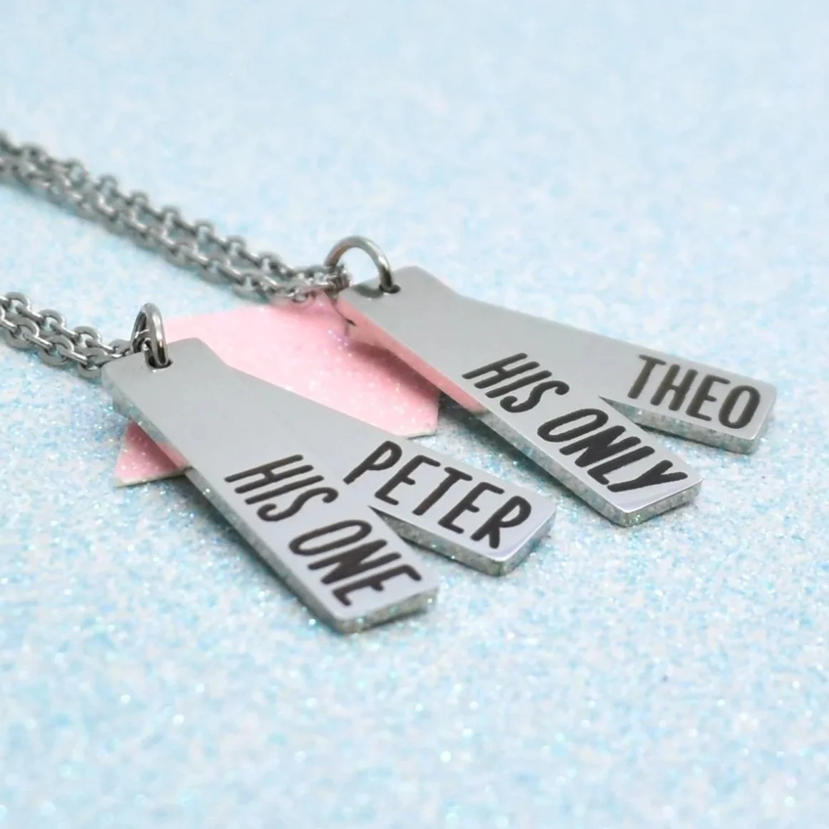 Personalised couples necklace set His One and His Only in stainless steel