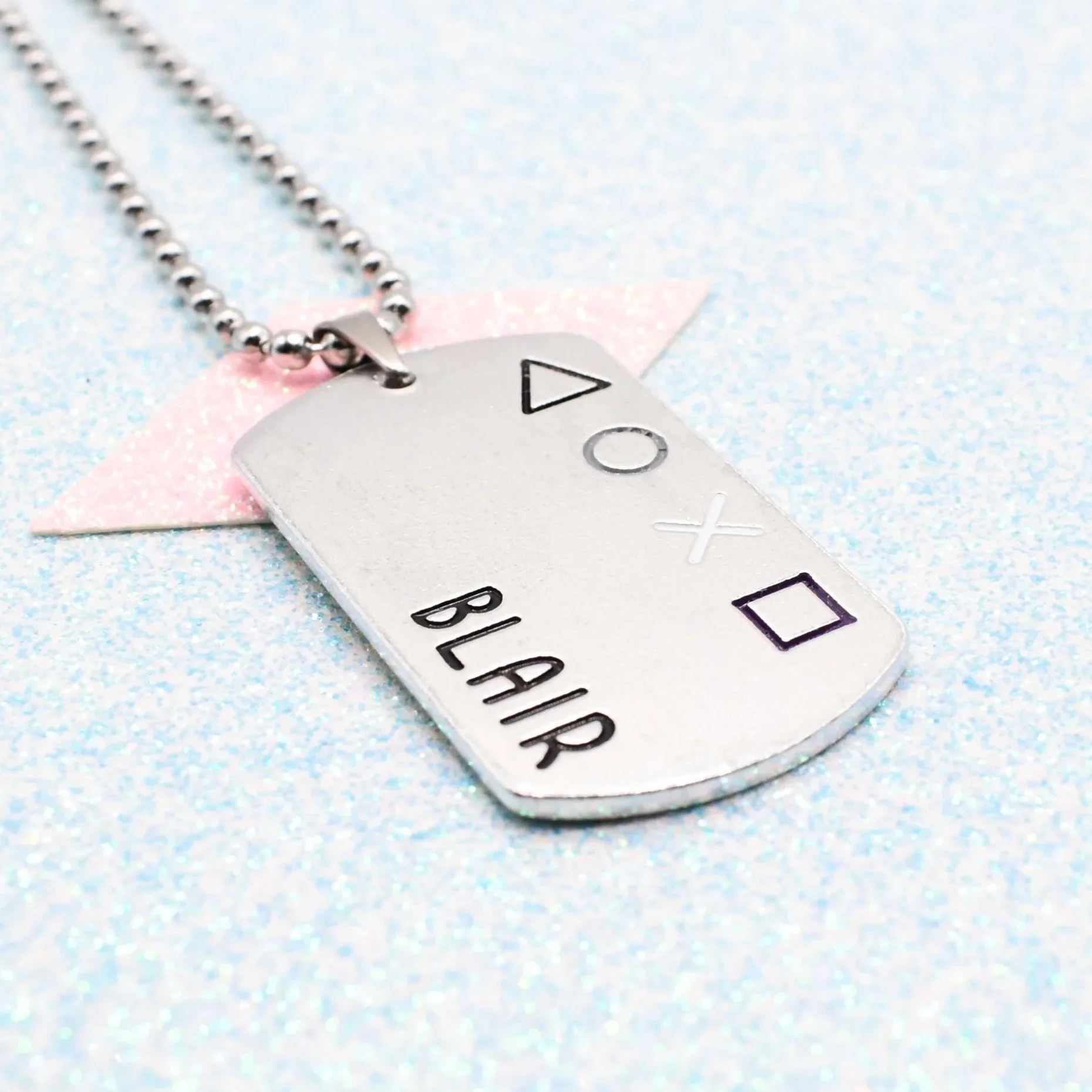 Asexual gamer necklace with enamel pride flag design