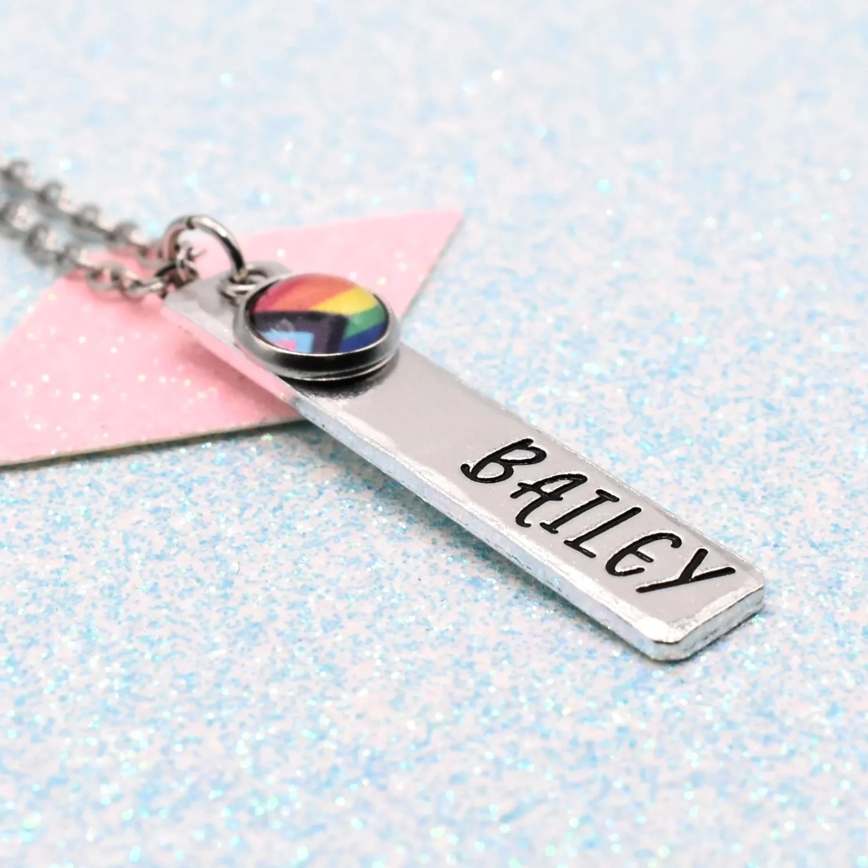 Proud, Personalised Progress Pride Flag Necklace
