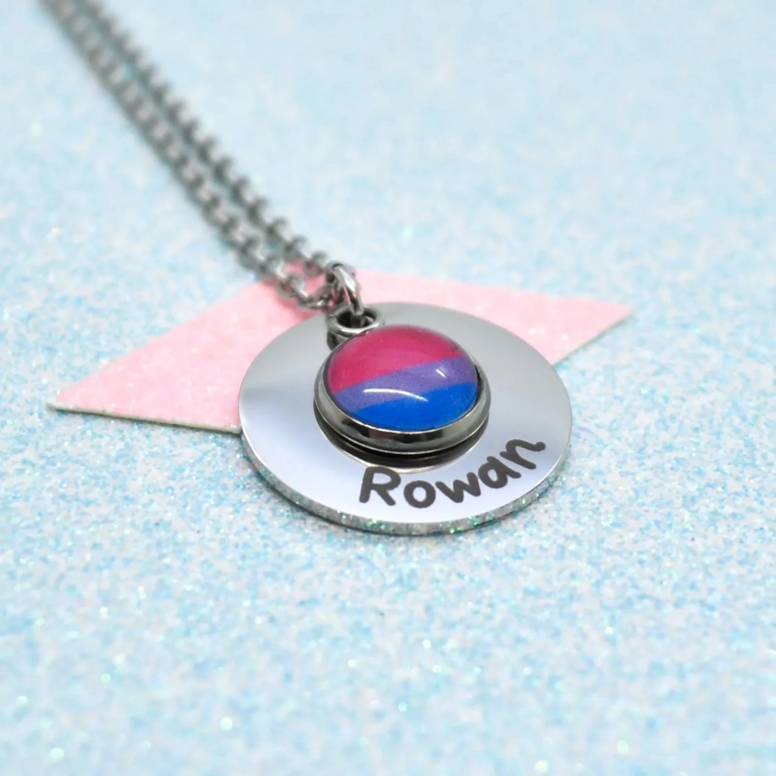 Custom name bisexual flag pendant in silver finish