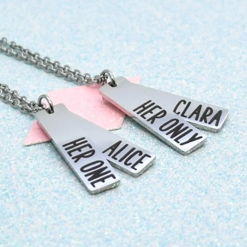 Personalised couples necklace set Her One and Her Only in stainless steel