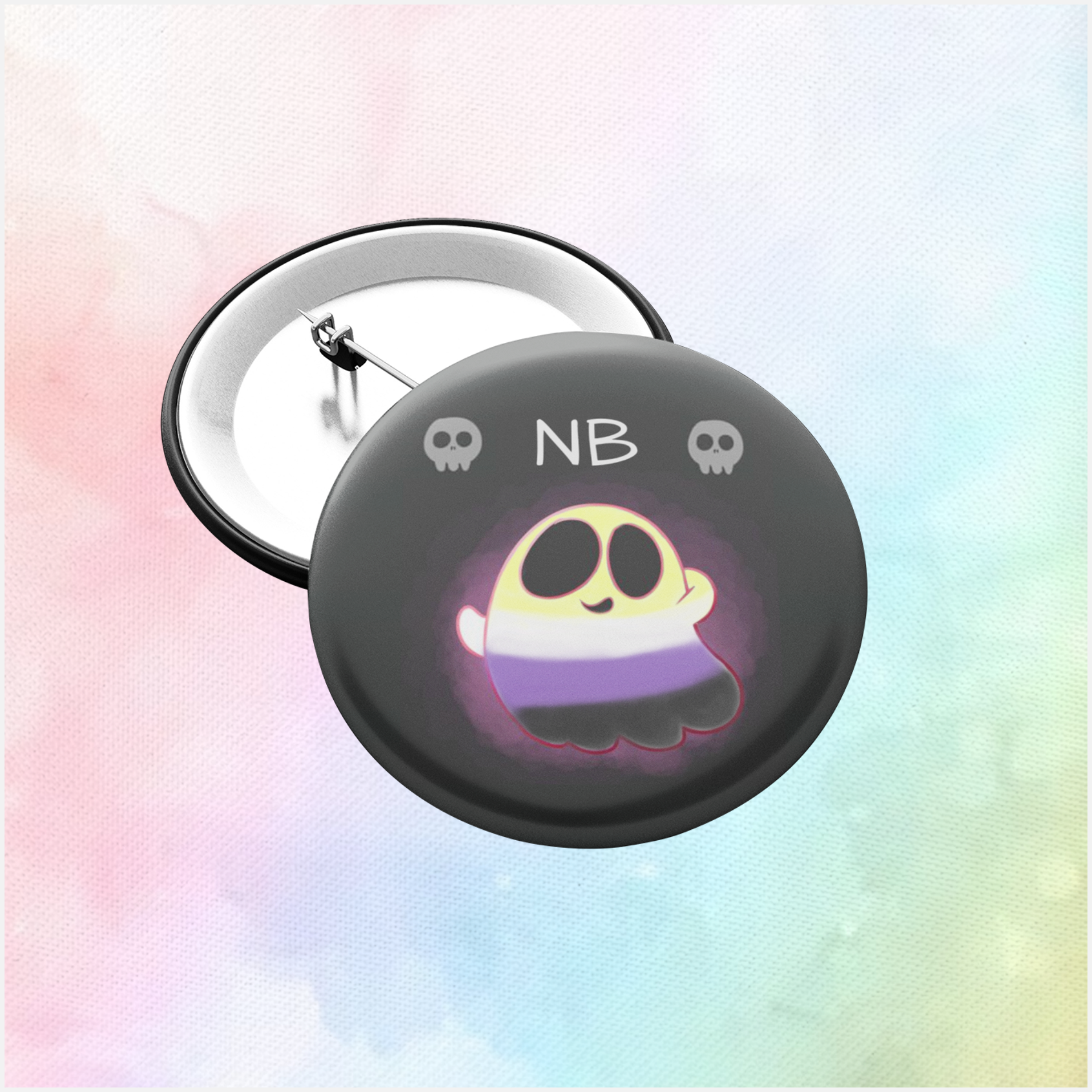 non-binary pride ghost pin badge