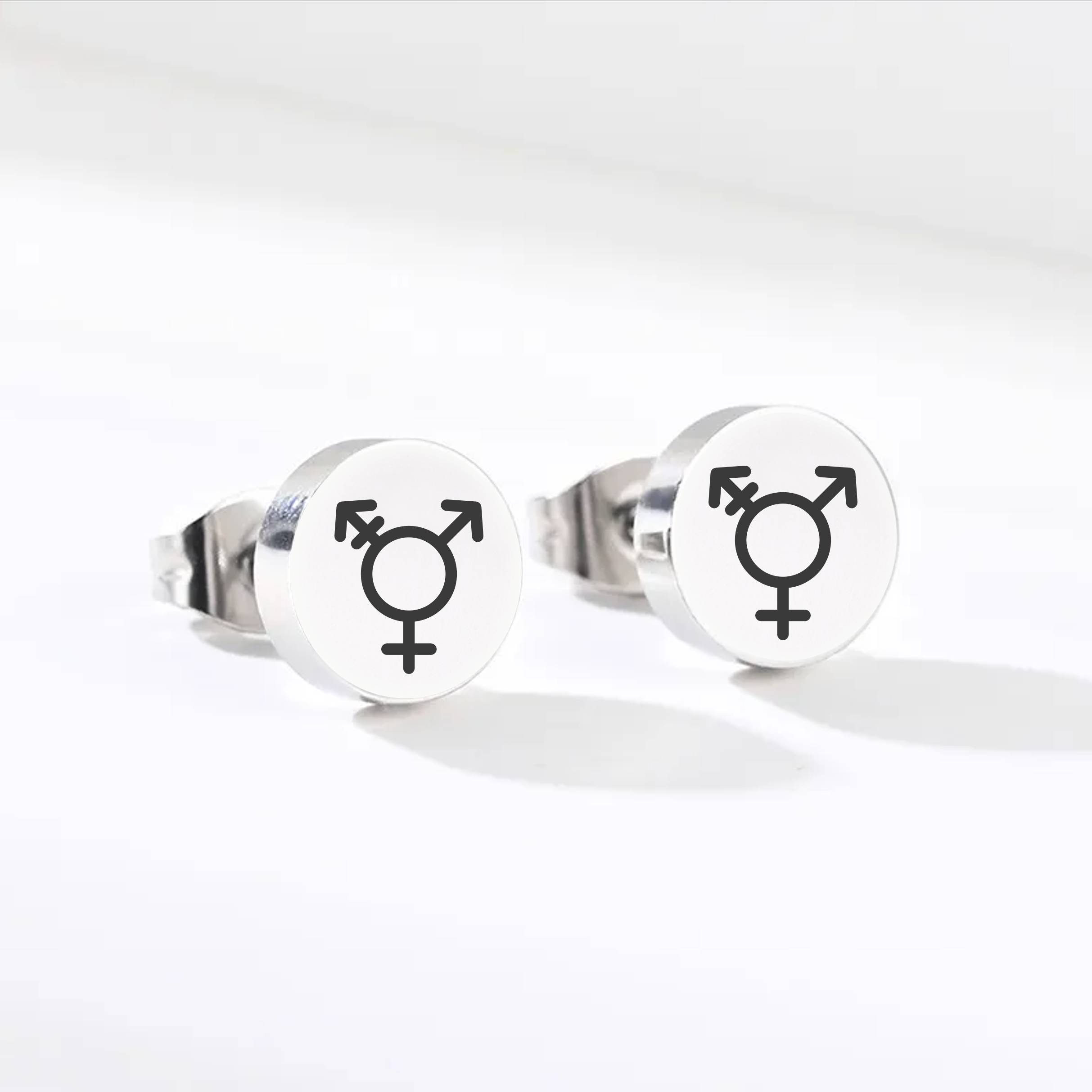Gold stainless steel trans pride symbol earrings minimalist design