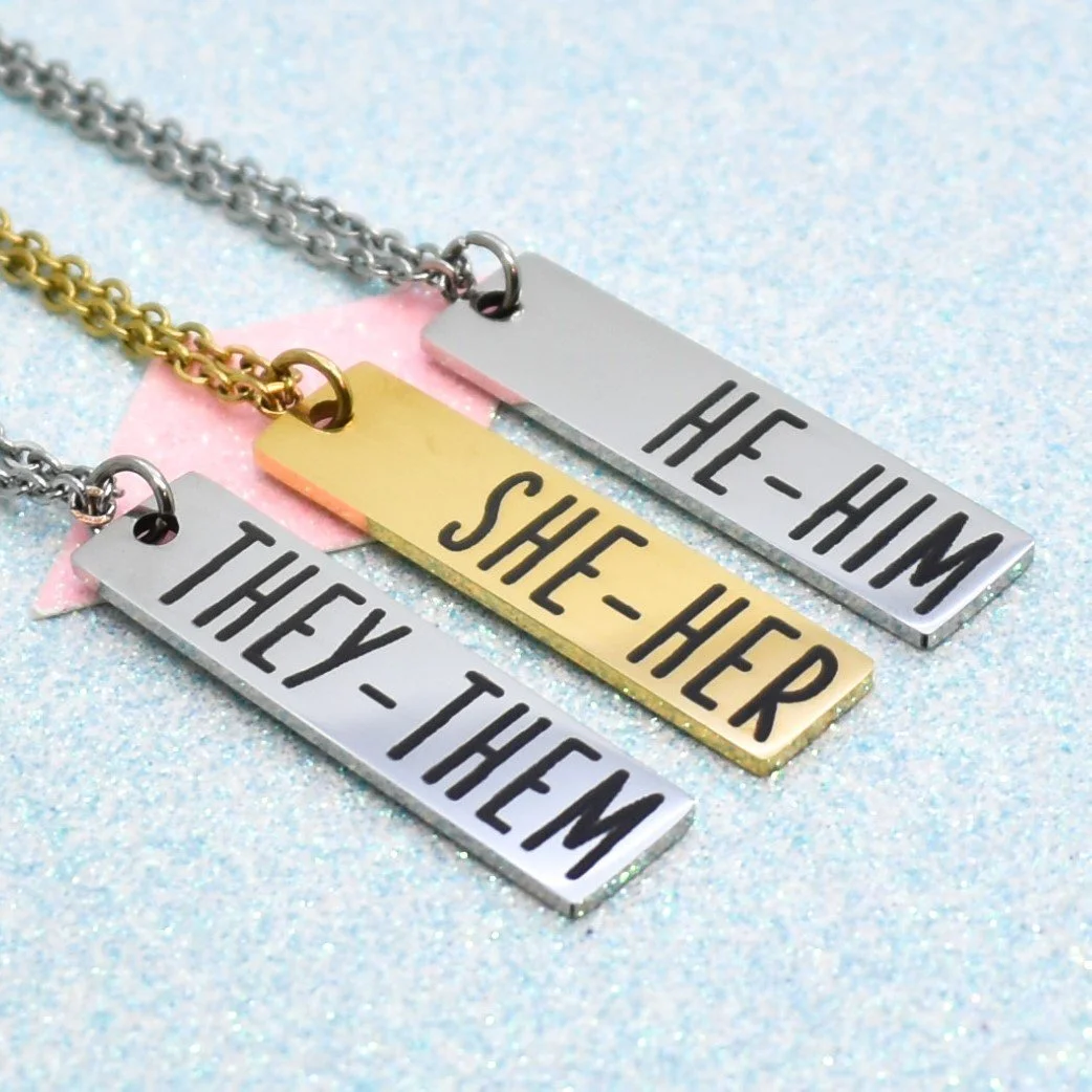 Custom pronoun necklace LGBTQ jewellery