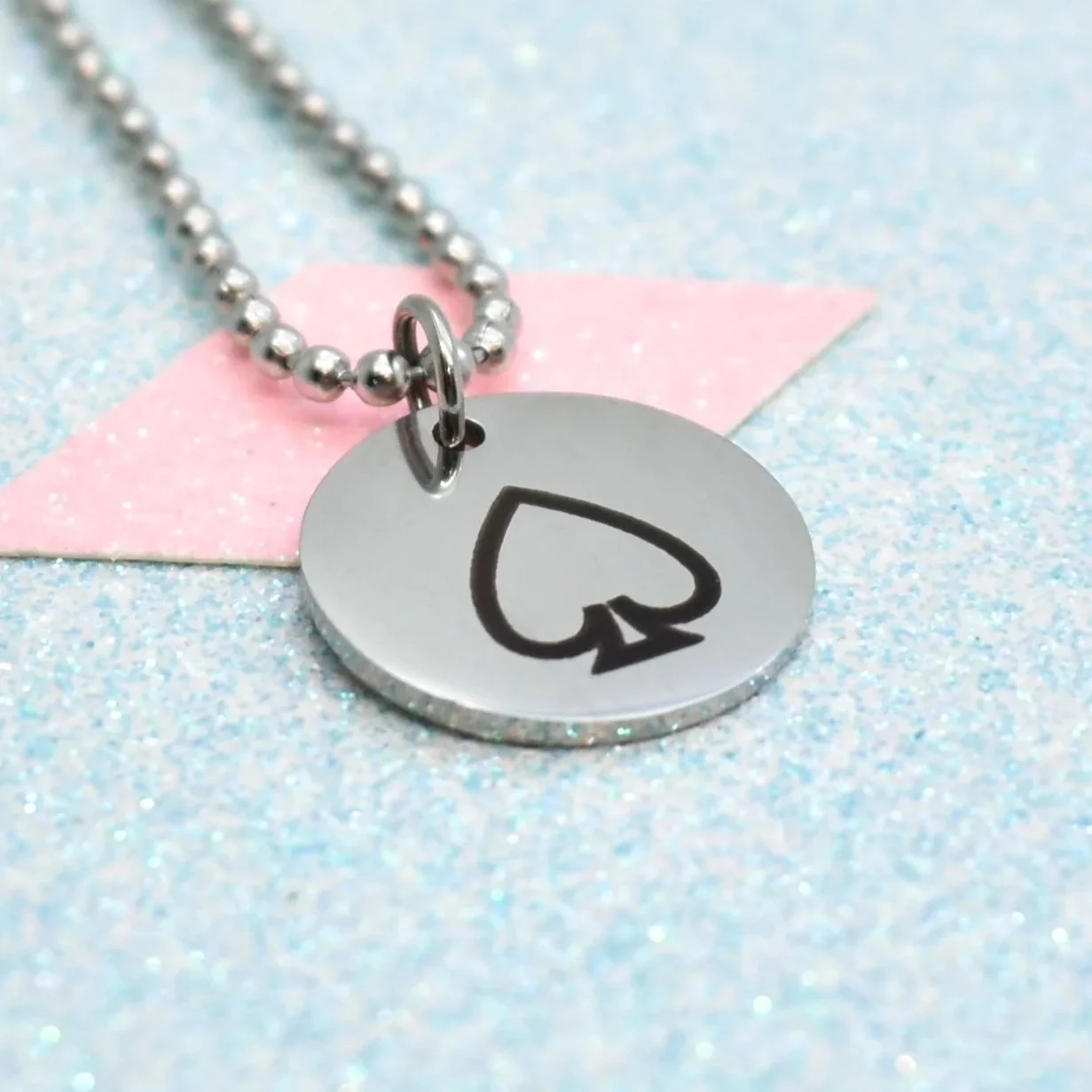 "Stainless steel asexual symbol necklace with ace of spades pendant"