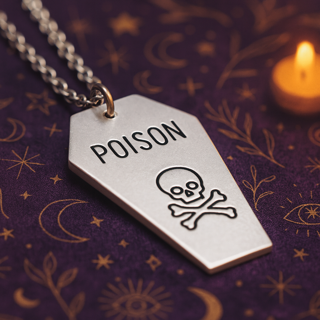 poison coffin necklace skull and crossbones gothic jewellery