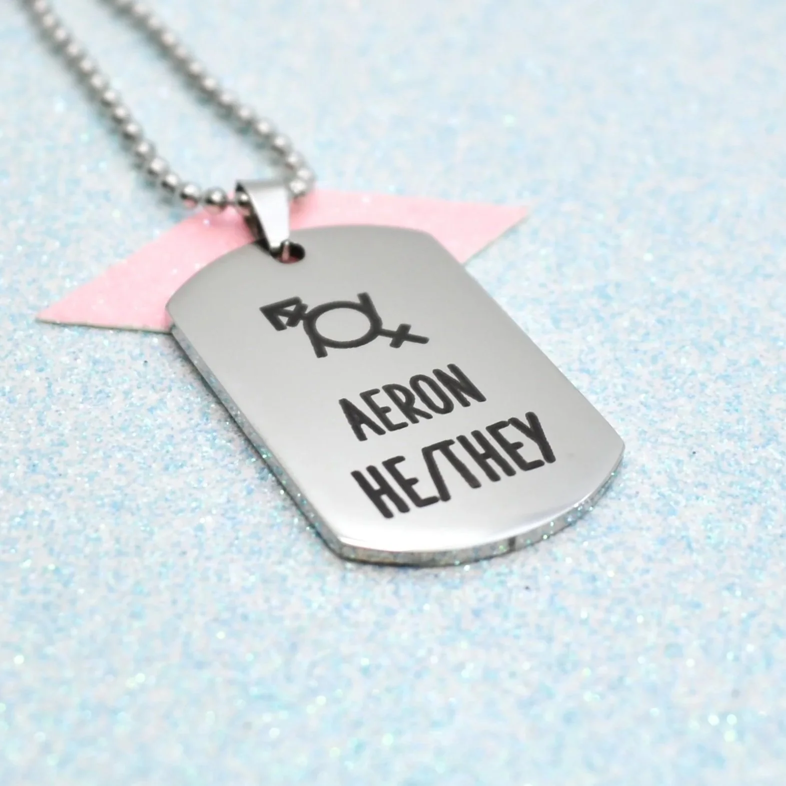 Custom gender fluid pronoun necklace with name engraving
