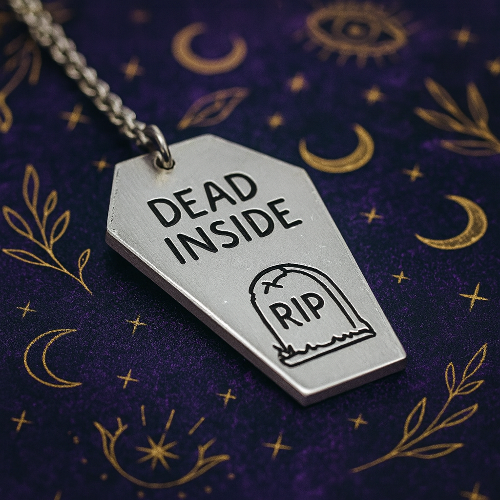 dead inside coffin necklace with gravestone gothic jewellery