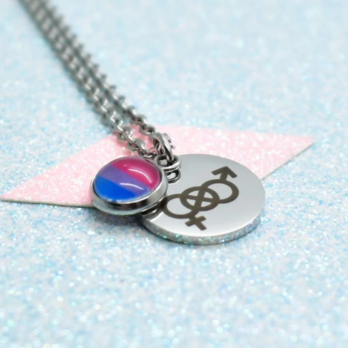 bisexual pride necklace with symbol