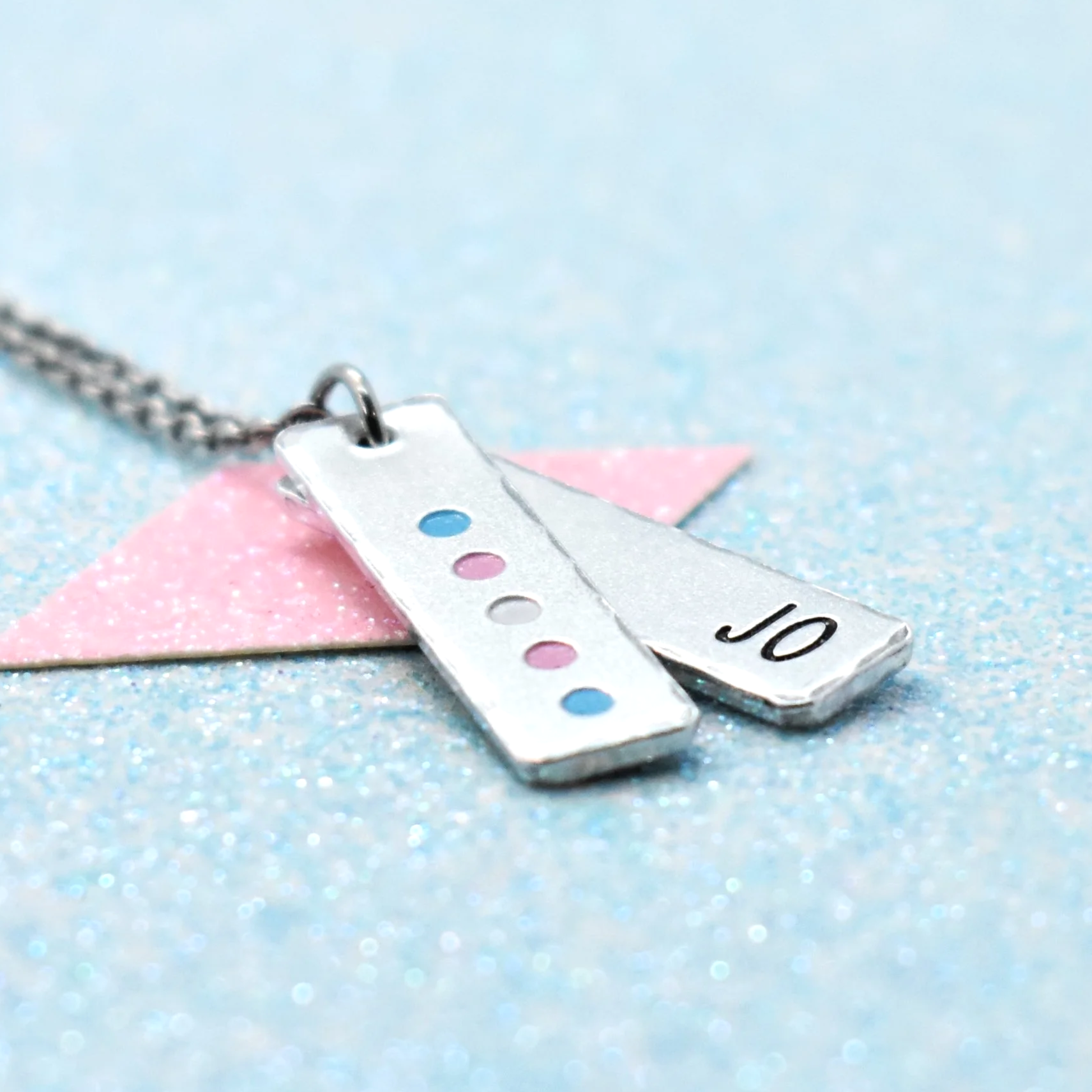 Personalised transgender necklace with enamel pride flag colours