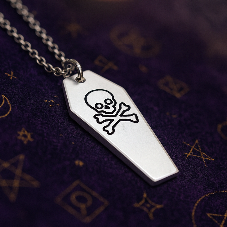 skull and crossbones coffin necklace gothic jewellery