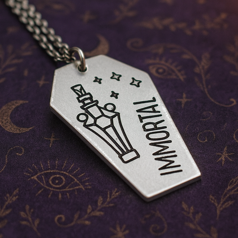 immortal coffin necklace with potion bottle gothic jewellery