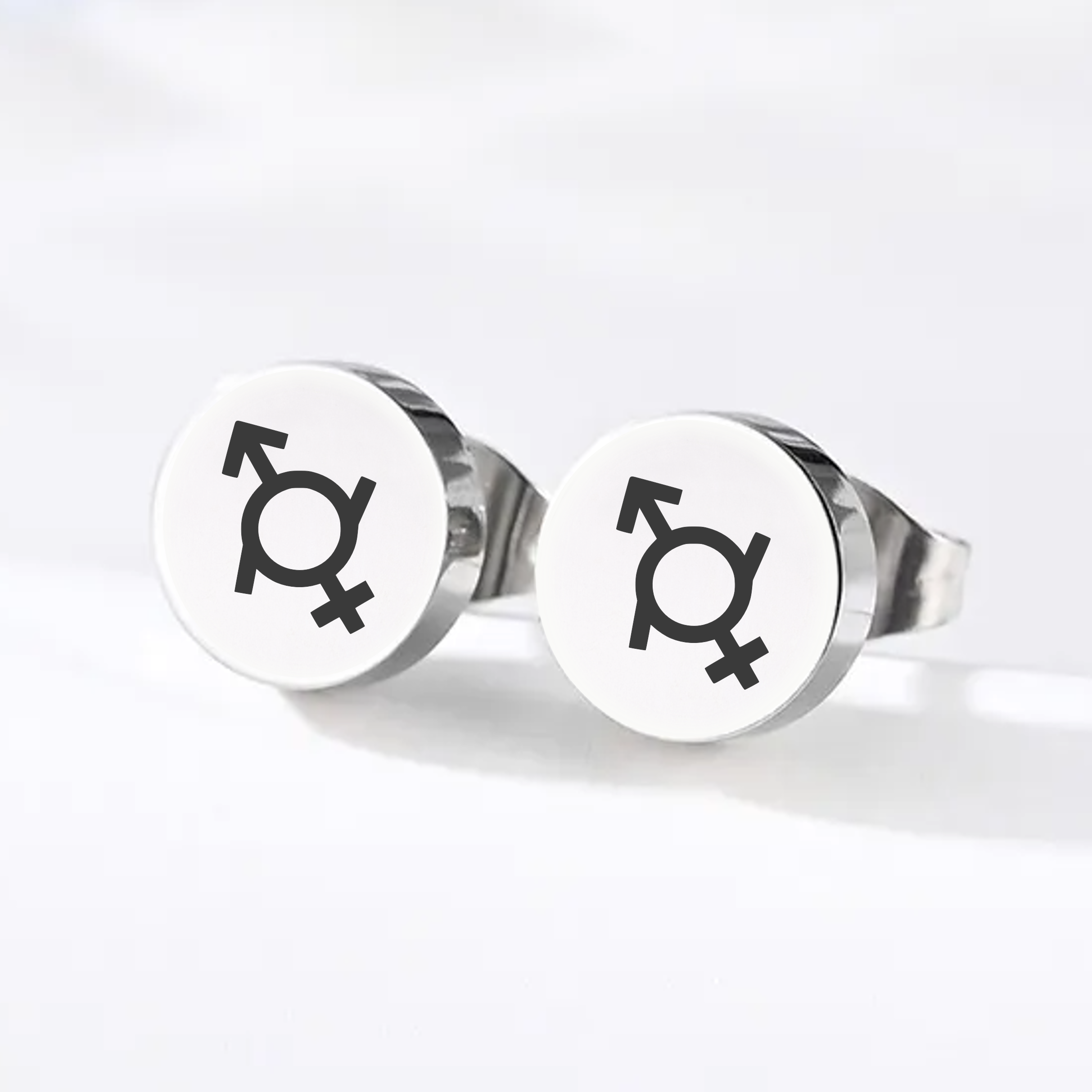 Engraved genderfluid pride stud earrings in stainless steel silver