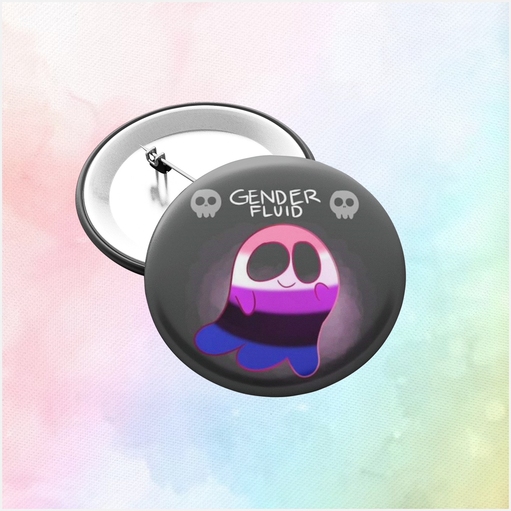 genderfluid pride ghost pin badge