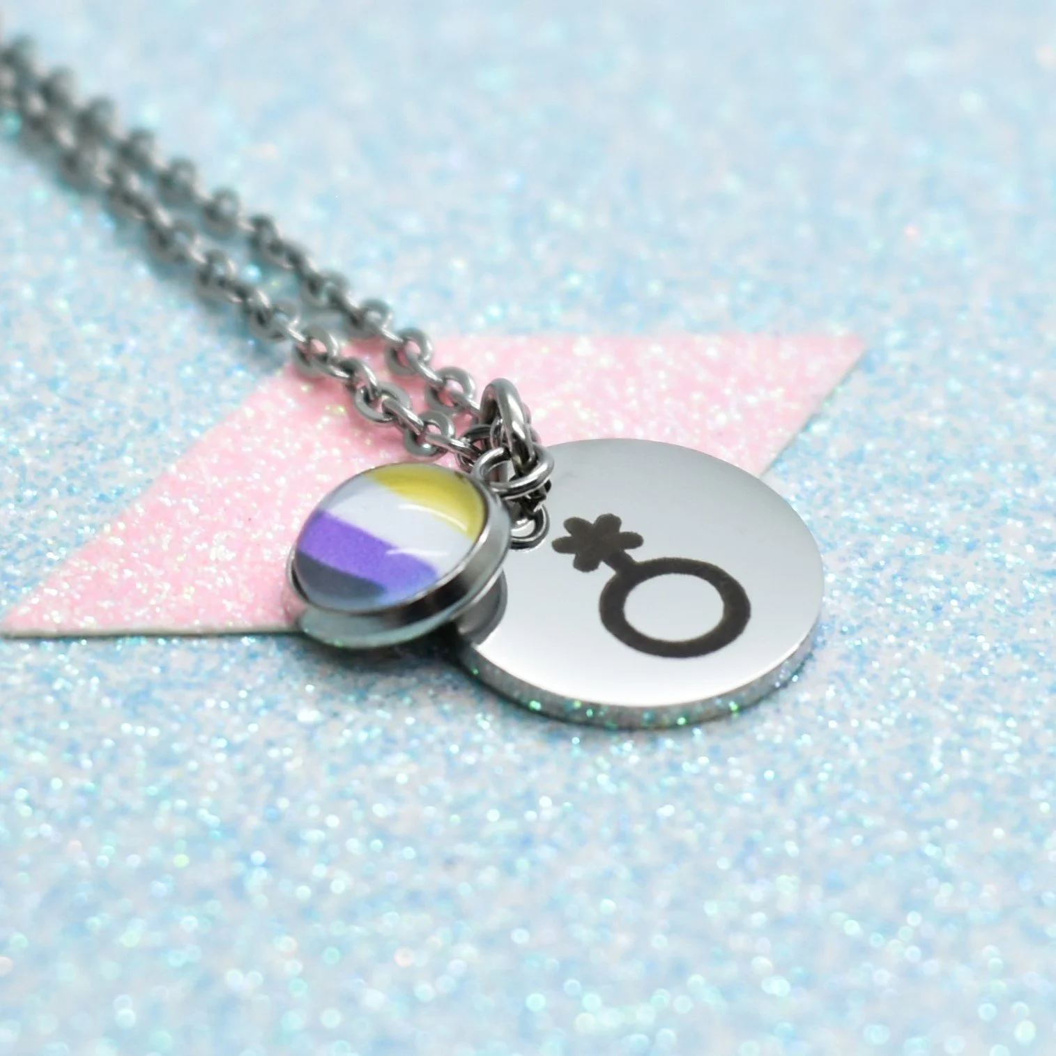 non-binary pride necklace with symbol