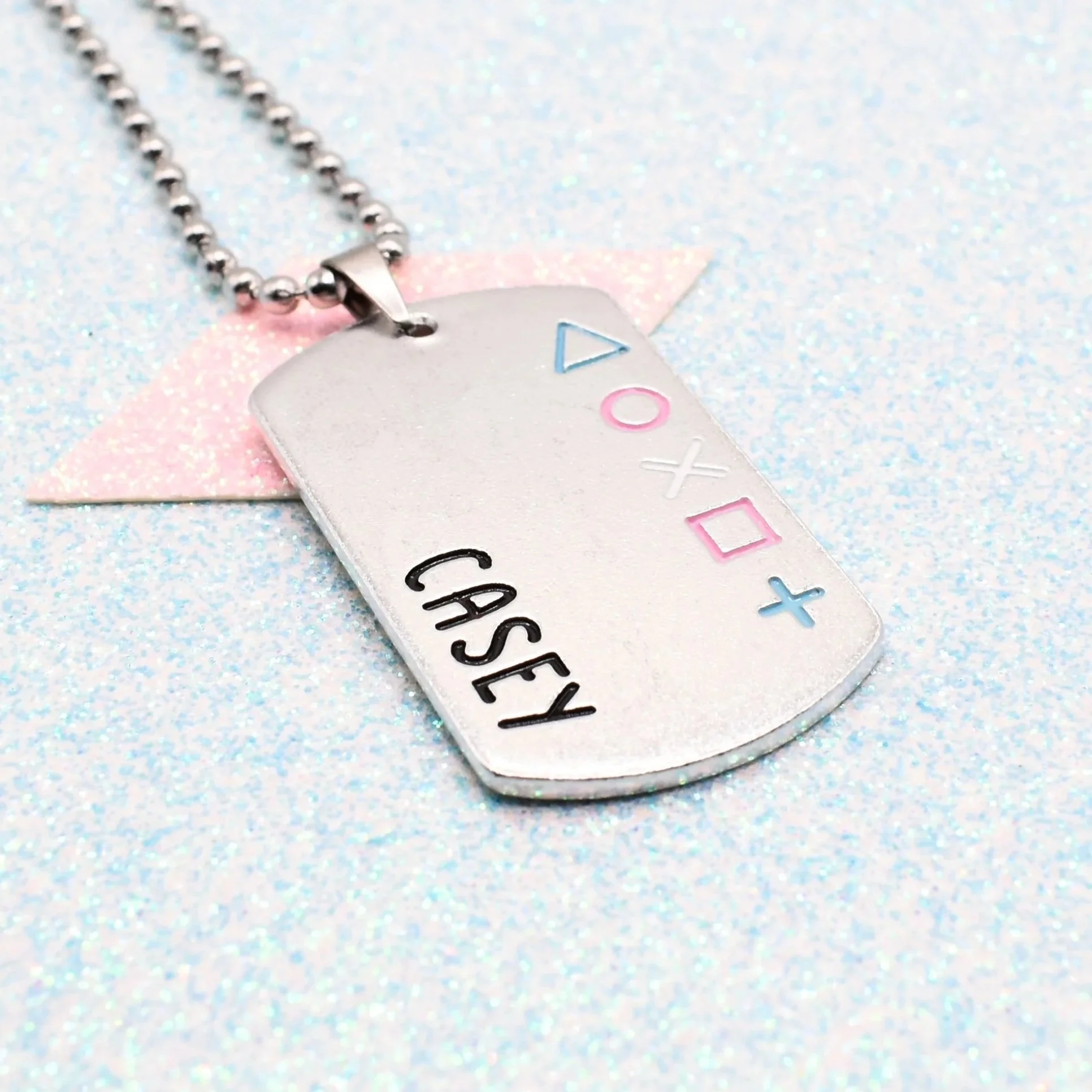 Transgender gamer necklace with enamel pride flag colours
