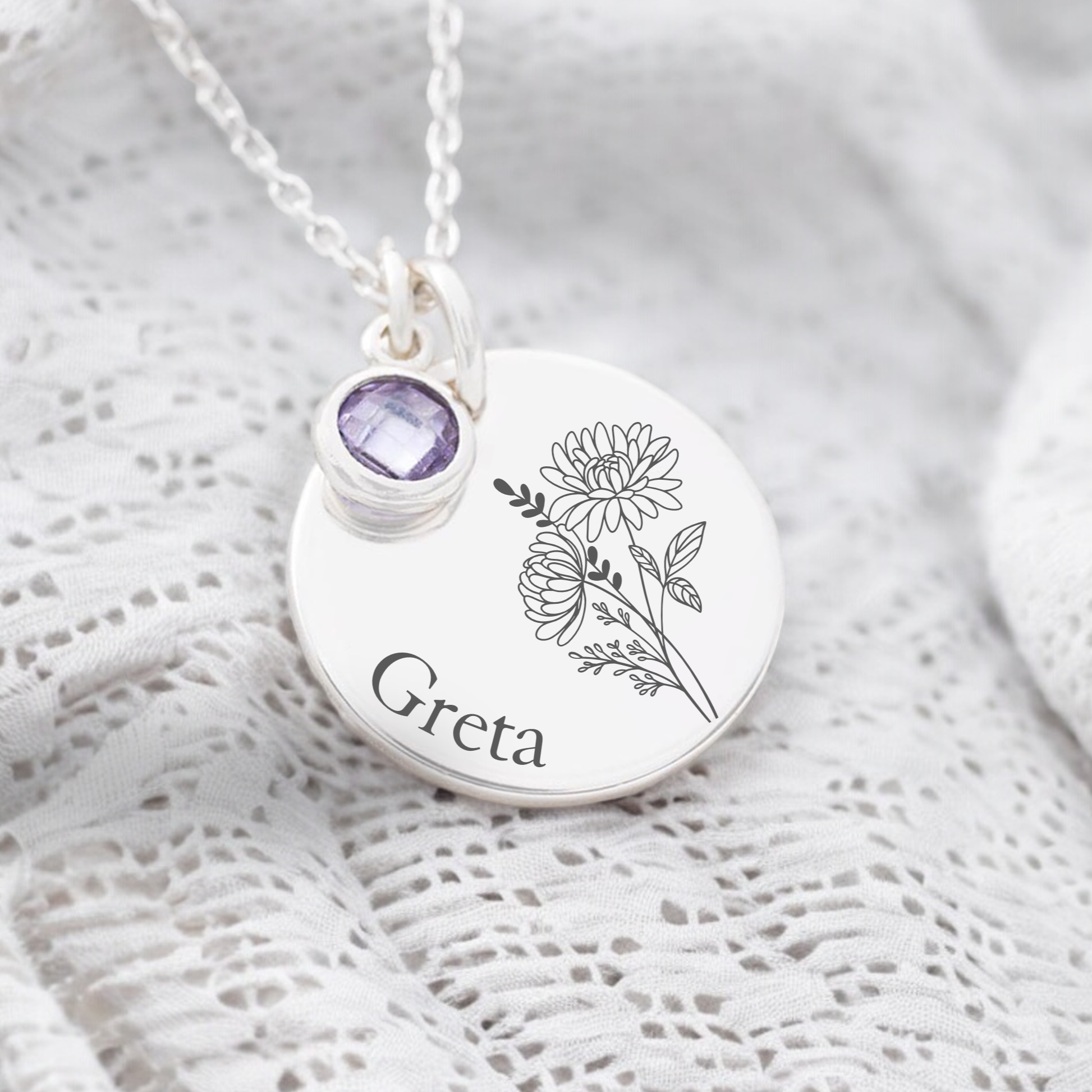 personalised birth flower and birthstone necklace