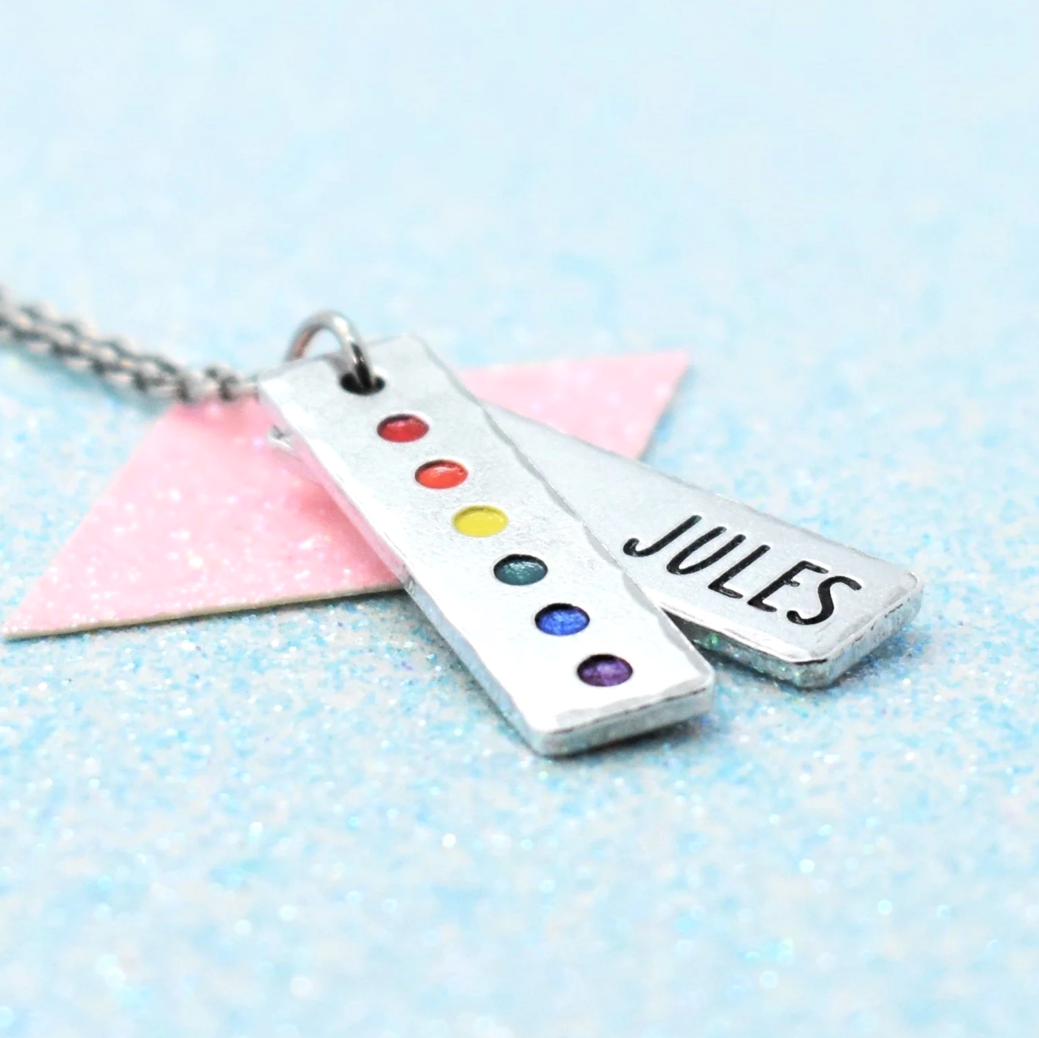 Personalised rainbow LGBTQ necklace with enamel pride flag colours