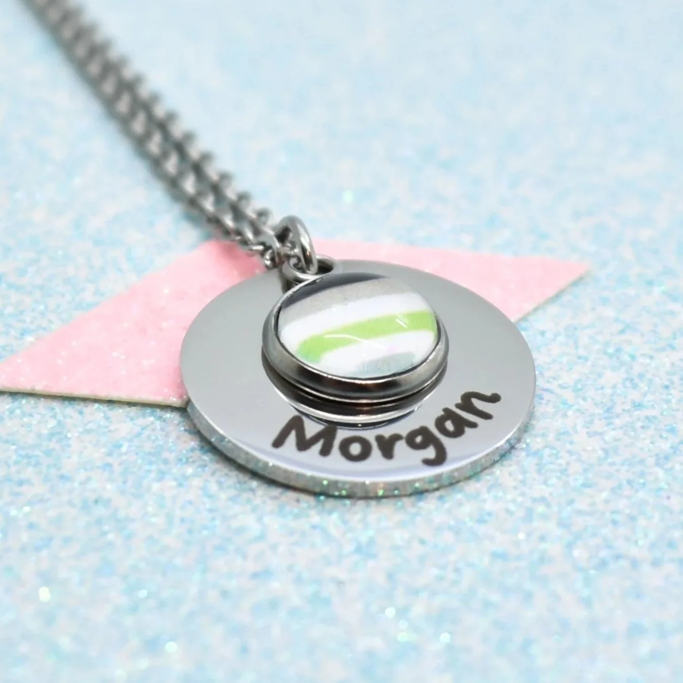 Personalised Agender Pride necklace with engraved name