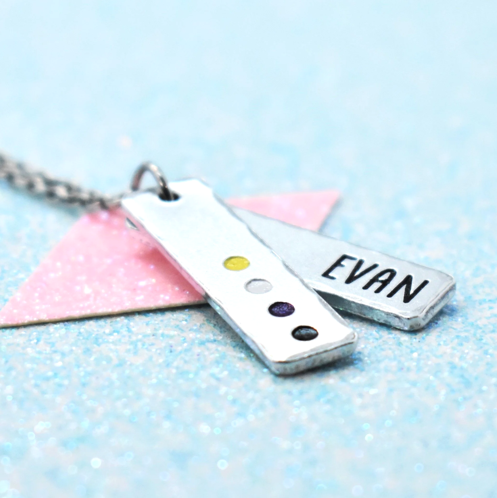 Personalised non-binary necklace with enamel pride flag colours