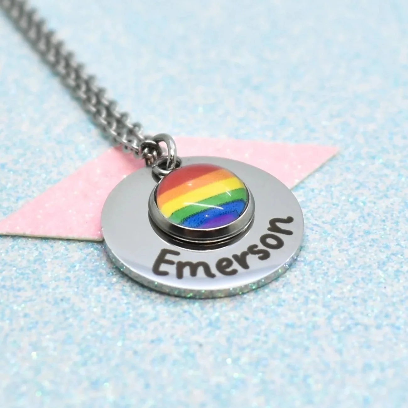 Personalised rainbow pride necklace with engraved name